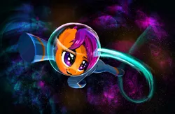 Size: 2142x1398 | Tagged: safe, artist:xbi, derpibooru import, scootaloo, pony, astronaut, jet stream, jetpack, scootaloo can fly, smiling, solo, space, spacesuit, tabun art-battle