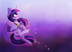 Size: 2478x1807 | Tagged: safe, artist:magnaluna, derpibooru import, twilight sparkle, twilight sparkle (alicorn), alicorn, pony, cute, cutie mark, female, flying, heart, heart hoof, horn, mare, open mouth, peytral, smiling, solo, twiabetes, wings