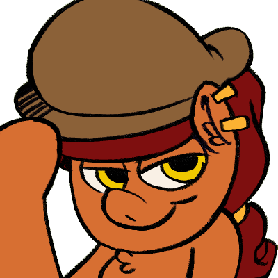 Size: 400x400 | Tagged: safe, artist:mattdrawstoons, derpibooru import, oc, oc:brass bolts, unofficial characters only, pony, unicorn, bust, colored, ear piercing, earring, female, hairband, hat, icon, jewelry, mare, piercing, simple background, smiling, solo, tips fedora, transparent background