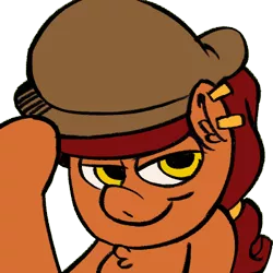 Size: 400x400 | Tagged: safe, artist:mattdrawstoons, derpibooru import, oc, oc:brass bolts, unofficial characters only, pony, unicorn, bust, colored, ear piercing, earring, female, hairband, hat, icon, jewelry, mare, piercing, simple background, smiling, solo, tips fedora, transparent background