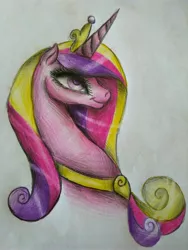 Size: 3120x4160 | Tagged: safe, artist:plavanda87, derpibooru import, princess cadance, alicorn, pony, female, mare, simple background, solo, traditional art, white background