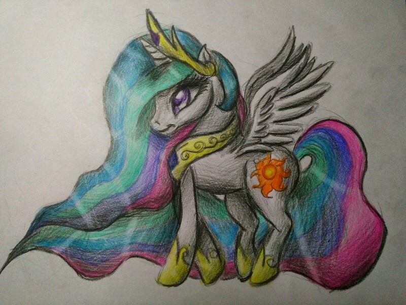 Size: 4160x3120 | Tagged: safe, artist:plavanda87, derpibooru import, princess celestia, alicorn, pony, chibi, female, mare, solo, traditional art