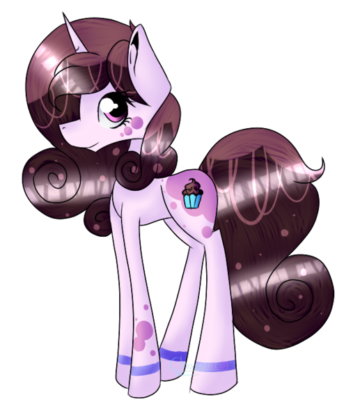 Size: 604x701 | Tagged: safe, artist:chazmazda, derpibooru import, oc, unofficial characters only, pony, unicorn, amino, commission, cupcake, flat color, food, fullbody, highlight, horn, markings, outline, shade, shading, simple background, solo, transparent background