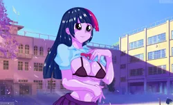Size: 3236x1952 | Tagged: suggestive, artist:aboimages03, derpibooru import, twilight sparkle, equestria girls, bra, breasts, busty twilight sparkle, cleavage, clothes, female, sexy, shirt, shirt lift, solo, solo female, underboob, underwear