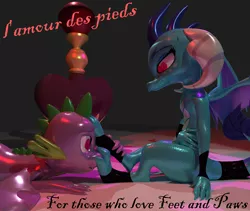 Size: 4000x3370 | Tagged: suggestive, artist:ghost reviews, derpibooru import, princess ember, spike, 3d, add, adult, adult spike, blender, bracelet, clothes, dragon lord ember, emberspike, feet, feet on face, female, fetish, foot fetish, foot worship, french, heart eyes, jewelry, latex, love potion, male, older, older spike, paw fetish, potion, rubber, shipping, socks, straight, tail, wingding eyes, wings