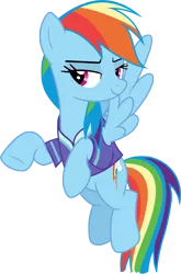 Size: 3781x5722 | Tagged: artist:shutterflyeqd, bedroom eyes, buckball uniform, clothes, derpibooru import, flirty, flying, rainbow dash, safe, simple background, solo, the end in friend, transparent background, vector