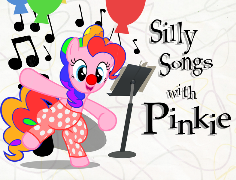 Size: 1006x768 | Tagged: artist needed, balloon, bipedal, clown, derpibooru import, edit, pinkie pie, safe, silly songs, silly songs with pinkie, veggietales