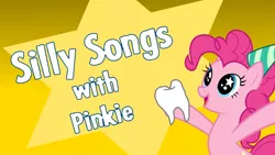 Size: 1366x768 | Tagged: artist needed, derpibooru import, edit, hat, party hat, pinkie pie, safe, silly songs, silly songs with pinkie, tooth, veggietales