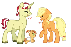 Size: 1150x771 | Tagged: applejack, artist:rosienature123, base used, derpibooru import, family, female, flim, flimjack, male, offspring, parent:applejack, parent:flim, parents:flimjack, safe, shipping, simple background, straight, transparent background