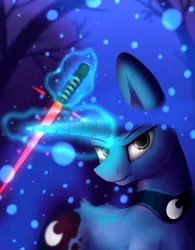 Size: 1560x2000 | Tagged: alicorn, artist:quefortia, derpibooru import, female, glowing horn, lightsaber, magic, mare, princess luna, safe, star wars, telekinesis, weapon