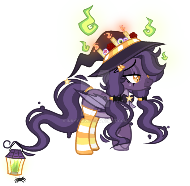 Size: 1024x1000 | Tagged: safe, artist:inkyy-kiwi, derpibooru import, oc, bat pony, pony, clothes, deviantart watermark, female, hat, mare, obtrusive watermark, simple background, socks, solo, striped socks, transparent background, watermark, witch hat