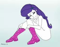 Size: 1484x1166 | Tagged: suggestive, artist:strebiskunk, derpibooru import, rarity, equestria girls, the end in friend, boots, breasts, female, glitter boots, nudity, shoes, shoes only, show accurate clothing, signature, solo, solo female