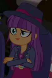 Size: 251x375 | Tagged: safe, derpibooru import, screencap, ginger owlseye, equestria girls, equestria girls series, opening night, cropped, cute, fedora, female, hat, owlabetes