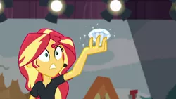 Size: 1280x720 | Tagged: safe, derpibooru import, screencap, sunset shimmer, equestria girls, equestria girls series, opening night, diamond, director shimmer, female, opening night: sunset shimmer, soliloquy, solo