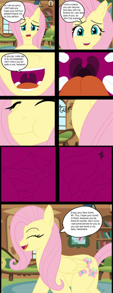 Size: 2344x6091 | Tagged: questionable, artist:oghaliengts, derpibooru import, fluttershy, pegasus, pony, caring for the sick, comic, commission, endosoma, esophagus, eyes closed, female, fetish, flutternurse, flutterpred, fluttershy's cottage, full mouth, image, inside mouth, inside stomach, internal, macro, mare, mawshot, micro, non-fatal vore, offscreen character, open mouth, png, pov, soft vore, stomach, swallowing, throat, throat bulge, uvula, vore