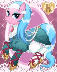 Size: 496x619 | Tagged: safe, artist:jyoka0222, derpibooru import, aloe, earth pony, pony, clothes, ear piercing, earring, female, jewelry, mare, piercing, socks, solo, thigh highs