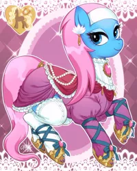 Size: 496x619 | Tagged: safe, artist:jyoka0222, derpibooru import, lotus blossom, earth pony, pony, clothes, ear piercing, earring, female, jewelry, mare, piercing, socks, solo, thigh highs