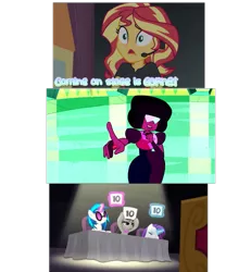 Size: 771x836 | Tagged: safe, derpibooru import, edit, edited screencap, screencap, octavia melody, sunset shimmer, vinyl scratch, bloom and gloom, equestria girls, equestria girls series, opening night, 10 out of 10, font issues, garnet (steven universe), meme, opening night: sunset shimmer, steven universe, text, unreadable text