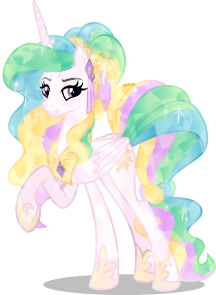 Size: 5000x6800 | Tagged: safe, artist:orin331, derpibooru import, princess celestia, alicorn, crystal pony, pony, absurd resolution, alternate hairstyle, crystal alicorn, crystallized, female, hoof shoes, lidded eyes, mare, raised hoof, simple background, solo, transparent background, vector