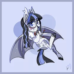 Size: 800x800 | Tagged: safe, artist:ipun, derpibooru import, oc, oc:dorothy, unofficial characters only, bat pony, deviantart watermark, female, glasses, heart eyes, mare, solo, watermark, wingding eyes