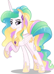 Size: 5000x6800 | Tagged: safe, artist:orin331, derpibooru import, princess celestia, alicorn, crystal pony, pony, absurd resolution, alternate hairstyle, crystallized, female, mare, raised hoof, simple background, smiling, solo, transparent background