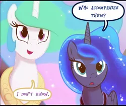 Size: 1371x1148 | Tagged: safe, artist:light262, artist:lummh, derpibooru import, princess celestia, princess luna, alicorn, pony, comic:timey wimey, cropped, duo, ethereal mane, female, mare, open mouth, royal sisters, sisters, speech bubble, starry mane