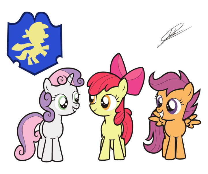 Size: 3000x2500 | Tagged: safe, artist:dsonic720, artist:icey-wicey-1517, color edit, derpibooru import, edit, apple bloom, scootaloo, sweetie belle, earth pony, pegasus, pony, unicorn, colored, cutie mark crusaders, female, filly, sign, simple background, smiling, transparent background