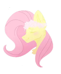 Size: 1000x1200 | Tagged: safe, artist:deadlnside, derpibooru import, fluttershy, pony, blushing, bust, commission, eyes closed, female, floral head wreath, flower, mare, portrait, simple background, solo, transparent background