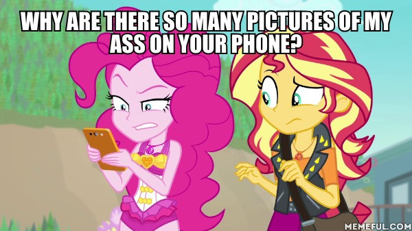 Size: 600x337 | Tagged: suggestive, derpibooru import, edit, edited screencap, screencap, pinkie pie, sunset shimmer, equestria girls, equestria girls series, forgotten friendship, clothes, image macro, implied sunsetpie, meme, swimsuit