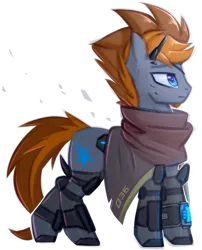 Size: 1476x1827 | Tagged: safe, artist:justafallingstar, artist:starfall-spark, derpibooru import, oc, oc:starfall spark, earth pony, pony, fallout equestria, fallout equestria: lost empire, boots, clothes, colored sketch, eyepatch, fanfic art, metal gear, pipbuck, scar, scarf, shoes, simple background, sketch, transparent background, venom snake