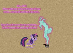 Size: 504x367 | Tagged: safe, artist:verve, derpibooru import, discord, twilight sparkle, twilight sparkle (alicorn), alicorn, draconequus, genie, pony, ask genie twilight, a matter of principals, female, ghost discord, ghost trap, ghostbusters, magic, male, mare