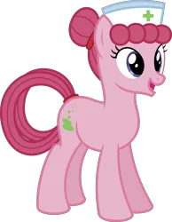 Size: 6400x8236 | Tagged: safe, artist:parclytaxel, derpibooru import, oc, oc:bubbly joy, unofficial characters only, earth pony, pony, .svg available, absurd resolution, commission, female, green cross, hair bun, hat, mare, nurse, nurse hat, show accurate, simple background, smiling, solo, transparent background, vector