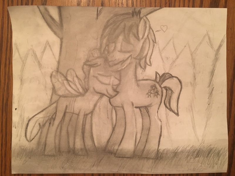 Size: 4032x3024 | Tagged: safe, artist:drawer450, derpibooru import, ocellus, sandbar, changedling, changeling, earth pony, pony, fanfic:love letter, eyes closed, female, male, ocelbar, shipping, straight, traditional art