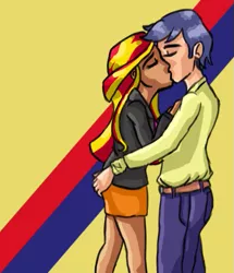 Size: 499x580 | Tagged: safe, artist:mcwhale4, derpibooru import, comet tail, sunset shimmer, human, equestria girls, abstract background, cometshimmer, equestria girls-ified, female, kissing, male, shipping, straight