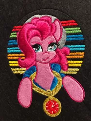 Size: 810x1080 | Tagged: safe, artist:v-zen, derpibooru import, pinkie pie, clock, embroidery, gold