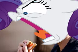 Size: 450x300 | Tagged: safe, artist:amarthgul, derpibooru import, edit, rarity, pony, unicorn, friendship university, bust, faic, female, food, mare, meme, sandwich, shouting rarity, solo, tongue out, yelling