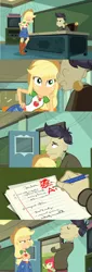 Size: 860x2516 | Tagged: suggestive, derpibooru import, edit, edited screencap, screencap, applejack, cranky doodle donkey, equestria girls, equestria girls series, happily ever after party, belt, boots, bribery, classroom, clothes, comic, cowboy hat, cyoa, denim skirt, desk, door, flirting, freckles, grades, happily ever after party: applejack, hat, shoes, skirt, stetson