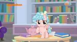 Size: 812x446 | Tagged: safe, derpibooru import, screencap, cozy glow, pegasus, pony, what lies beneath, book, cozybetes, cute, female, filly, foal, ringlets, solo