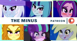 Size: 1024x553 | Tagged: safe, artist:theminus, derpibooru import, adagio dazzle, aria blaze, derpy hooves, sonata dusk, starlight glimmer, trixie, equestria girls, advertisement, patreon, patreon logo, patreon preview, younger