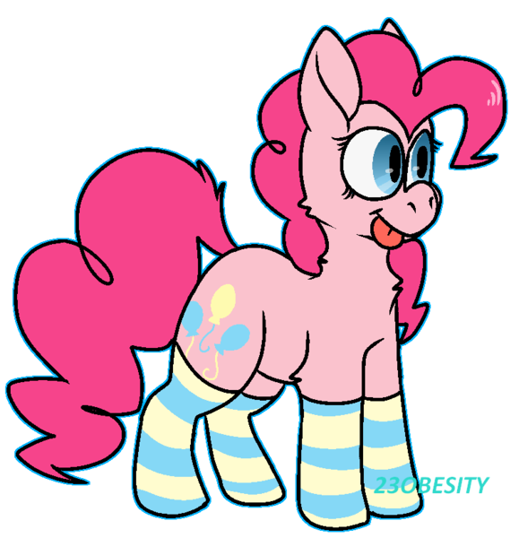 Size: 789x818 | Tagged: safe, artist:pony-puke, derpibooru import, pinkie pie, clothes, firealpaca, simple background, socks, solo, striped socks, tongue out, transparent background