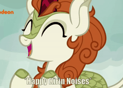 Size: 600x426 | Tagged: animated, autumn blaze, awwtumn blaze, clapping, cloven hooves, cropped, cute, derpibooru import, descriptive noise, edit, edited screencap, editor:quillian inkheart, eyes closed, female, happy, horse noises, kirin, nickelodeon, safe, screencap, solo, sounds of silence, text