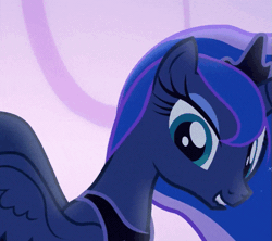 Size: 589x524 | Tagged: safe, derpibooru import, screencap, princess luna, alicorn, pony, to where and back again, animated, beautiful, cropped, cute, dream, dream walker luna, ethereal mane, female, gif, looking at you, lunabetes, mare, spread wings, talking, wings