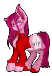 Size: 1280x1842 | Tagged: suggestive, artist:mscolorsplash, derpibooru import, pinkie pie, earth pony, pony, ask the colt, fanfic:silent ponyville, clothes, pinkamena diane pie, shirt, simple background, solo, stockings, thigh highs, transparent background