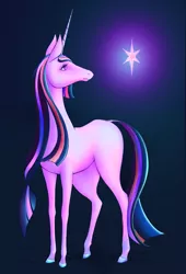 Size: 1452x2137 | Tagged: safe, artist:stratodraw, derpibooru import, twilight sparkle, horse, pony, unicorn, blank flank, female, hoers, mare, solo, style emulation, the last unicorn