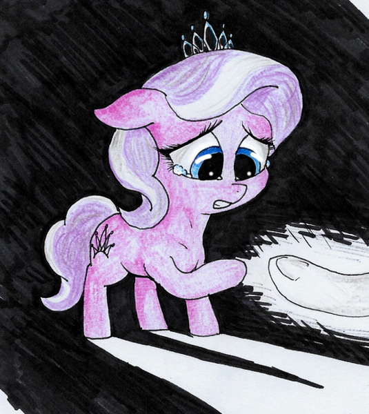 Size: 582x653 | Tagged: artist:t72b, darkness, derpibooru import, diamond tiara, hope, light in the dark, misleading thumbnail, nervous, newbie artist training grounds, sad, safe, sweetie belle, teary eyes, traditional art