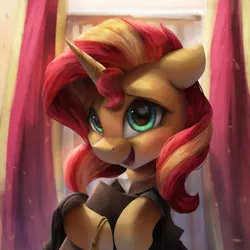 Size: 3000x3000 | Tagged: safe, artist:vanillaghosties, derpibooru import, sunset shimmer, pony, unicorn, atg 2018, clothes, cute, female, graduation, graduation cap, happy, hat, high res, mare, newbie artist training grounds, open mouth, shimmerbetes, solo