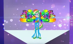 Size: 1374x835 | Tagged: safe, artist:selenaede, artist:user15432, derpibooru import, rainbow dash, fairy, equestria girls, base used, clothes, colored wings, crossover, ear piercing, earring, fairy wings, flower, hasbro, hasbro studios, high heels, jewelry, multicolored wings, onyrix, piercing, ponied up, rainbow s.r.l, rainbow wings, shoes, transformation, winged humanization, wings, winx club, world of winx