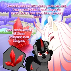 Size: 800x800 | Tagged: safe, alternate version, artist:eve-of-halloween, derpibooru import, king sombra, wysteria, oc, oc:queen wysteria, oc:wysteria, pony, unicorn, hallowverse, g3, alternate universe, ask, askmotherlyluna, colt, cutie mark, family, female, foal, g3 to g4, generation leap, headcanon, image, male, mare, mother and son, next generation, parent, png, queen wysteria, race swap, reply, sombra's cutie mark, tumblr