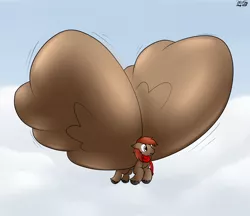 Size: 2452x2120 | Tagged: suggestive, artist:the-furry-railfan, derpibooru import, oc, oc:winterlight, unofficial characters only, pegasus, pony, clothes, cloud, cloudy, floating, impossibly large wings, inflated wings, inflation, male, scarf, stallion, unshorn fetlocks