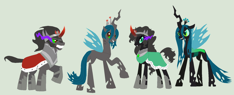 Size: 1896x772 | Tagged: artist:deppressedunicorn, changepony, chrysombra, derpibooru import, family, female, hybrid, interspecies offspring, king sombra, male, offspring, parent:king sombra, parent:queen chrysalis, parents:chrysombra, queen chrysalis, safe, shipping, straight